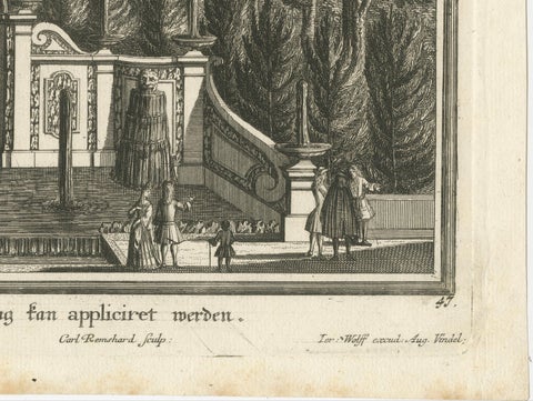 Pair of 17th-Century Garden Engravings, Mirabell Pavilion & Cascade, ca. 1670, close-up 6