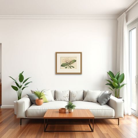 Antique Botany Print of the Ixora Hookeri Plant by Oudemans, circa 1865, shown framed in a room, true to size
