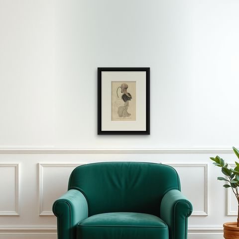 Antique Botanical Print of Aristolochia à Fleurs Labellées, 19th Century, shown framed on a wall, true to size