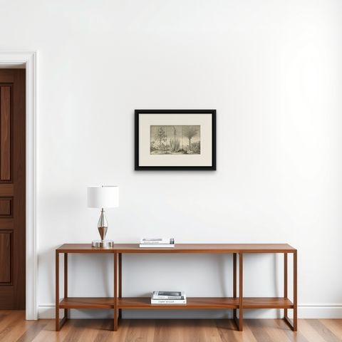 Coffee, Aloe, and Date Trees, Exotic Botanical Engraving, Dutch, c.1730, shown framed on a wall, true to size