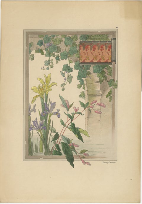 Graceful Water Blooms: Iris and Figwort in an Art Nouveau Setting, 1896, view 2