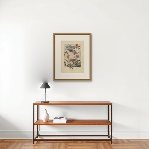 The Elegance of Bengal Roses and Virginia Creeper in Art Nouveau Design, 1896, shown framed on a wall, true to size