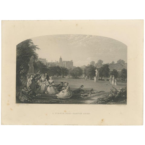 Antique Print of Figures in the Garden of Hampton Court Palace, 'c.1860'