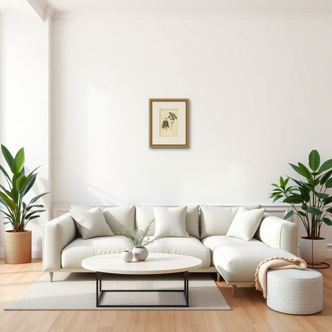 Antique Botanical Print of Banana Shrub and Starry Wild Jasmine, 1803, shown framed in a room, true to size