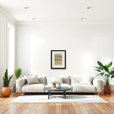 Tropical Abundance: The Jackfruit and Palm Trees in De Bry's 1601 Engraving, shown framed in a room, true to size