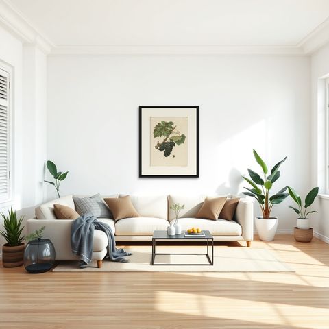 Rare Original Antique Lithograph of the Brun Fourca Grape Variety, 1890, shown framed in a room, true to size