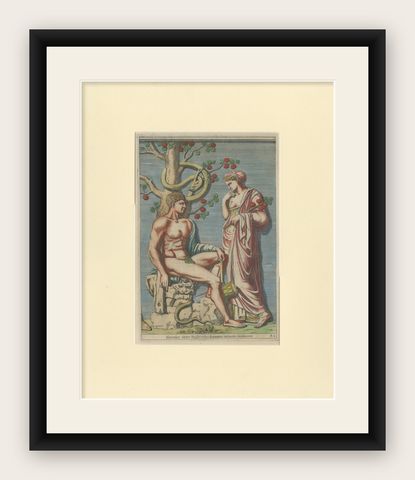 Antique Print of Hercules in the Garden of the Hesperides by Ferrari '1646', shown framed