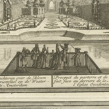 Antique Print of the Gardens of an Estate in Heemskerk, Holland, circa 1730, close-up 1