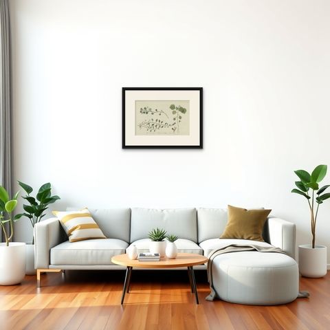 Antique Botany Print of Malvella Leprosa and other Flowering Plants, shown framed in a room, true to size
