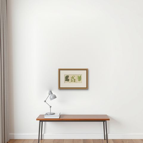 Vibrant Elegance: Botanical Illustrations of Foliage from 1880 Paris, shown framed on a wall, true to size
