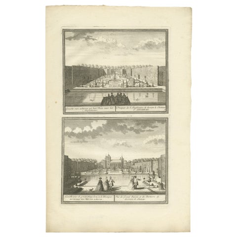 Antique Print of the Gardens of Assumburg Castle by De Leth, circa 1730
