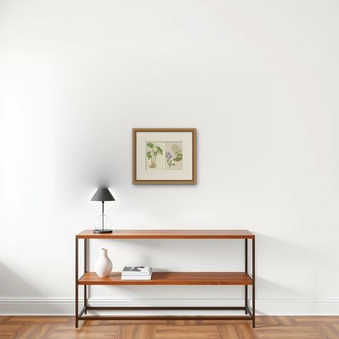 Alpine Botanical Lithograph Pair of Vinca and Trillium, 1874, shown framed on a wall, true to size