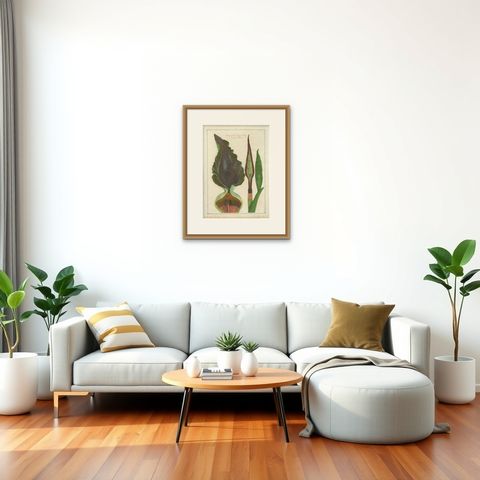 Dragon Arum, Poisonous Plant Botanical Engraving, Thornton, 1802, shown framed in a room, true to size