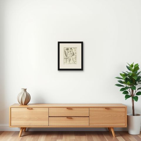 Antique Print of Stonecrop and Other Plants, 1773, shown framed on a wall, true to size