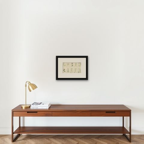 Set of 10 English Botanical Prints 1902, Valerian & Lamb’s-Lettuce, shown framed on a wall, true to size