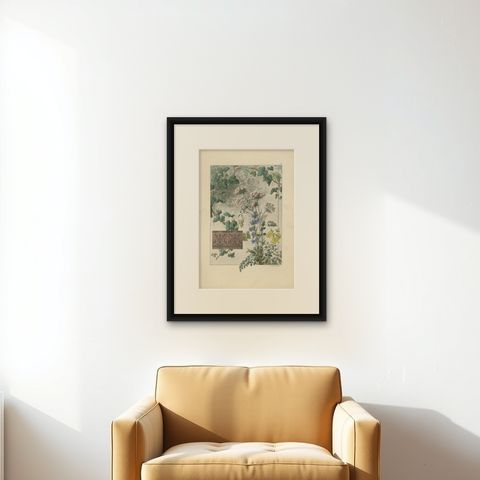 Floral Harmony in Art Nouveau: A Botanical Composition by Henry Lambert, 1896, shown framed on a wall, true to size