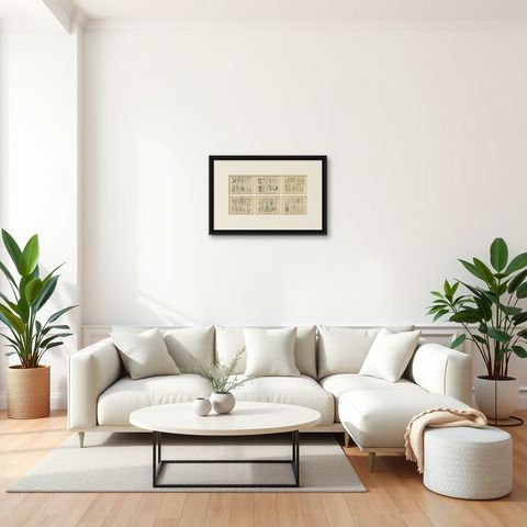 Antique Botanical Prints Set, German Atlas Plants & Grasses, circa 1885, shown framed in a room, true to size