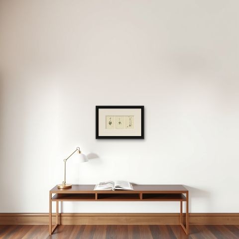 Hand-Colored Botanical Engravings of Palmate and Mossy Saxifrages, 1902, shown framed on a wall, true to size