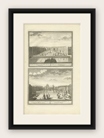 Antique Print of the Gardens of Assumburg Castle by De Leth, circa 1730, shown framed