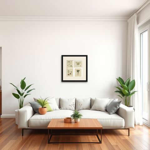 Set of 4 Antique Prints of Various Plants by Jacquin, 'c.1790', shown framed in a room, true to size