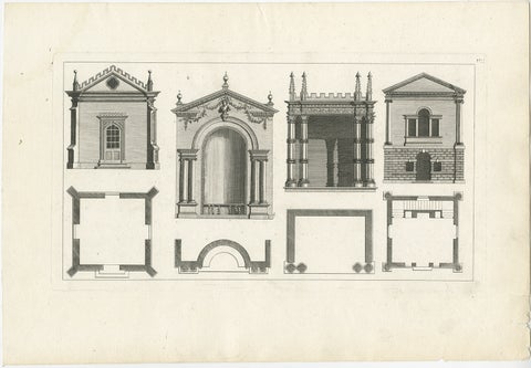 Antique Print of Various Designs for Garden Temples by Le Rouge, c.1785, view 2