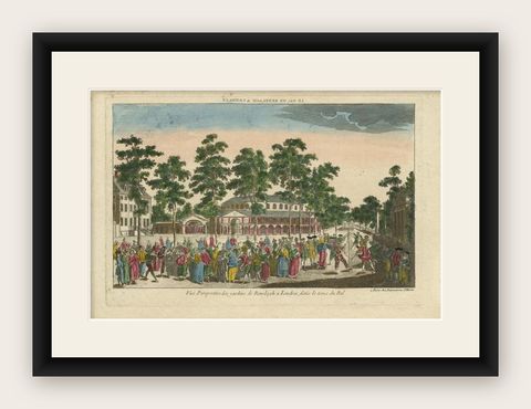 Antique Print of Ranelagh Gardens, London, During a Ball / Bal Masque, 1770, shown framed