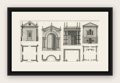Antique Print of Various Designs for Garden Temples by Le Rouge, c.1785, shown framed