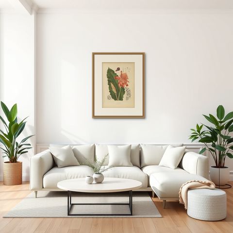Antique Botanical Chromolithograph of Torch Ginger by Hoola van Nooten, c.1880, shown framed in a room, true to size