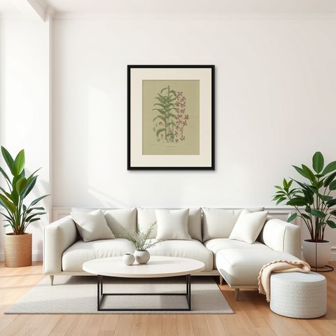 Antique Botany Print of the Dendrobium Superbiens Orchid, published in ca.1890, shown framed in a room, true to size