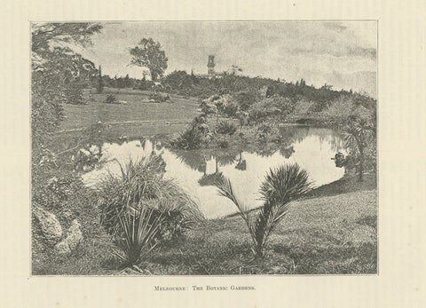 Antique Print of the Royal Botanic Gardens of Melbourne, Australia, c.1890, close-up 1