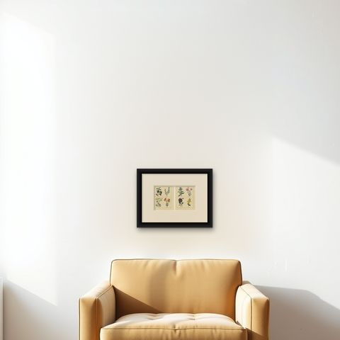 Hand-Colored Floral Engravings, Pair of 1828 Botanical Prints, London, shown framed on a wall, true to size
