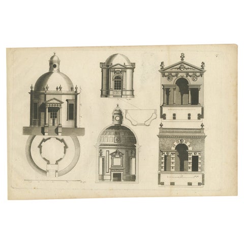 Pl. 10 Antique Print of various Garden Temples by Le Rouge, c.1785