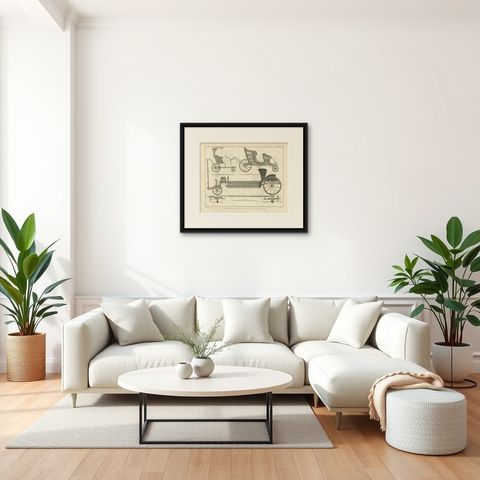 French Garden & Hunting Carriage Designs, Diderot Encyclopédie, 1771, shown framed in a room, true to size