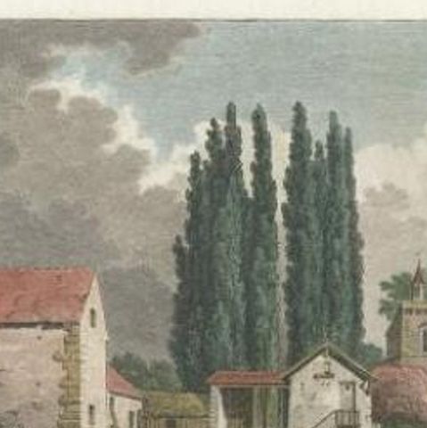 Antique Print of the Mill of the Gardens of Maupertuis by Laborde, 1808, close-up 1