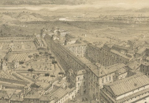 Rome Vatican Palace and Gardens from St Peter’s Dome, Benoist 1869 Lithograph, close-up 5