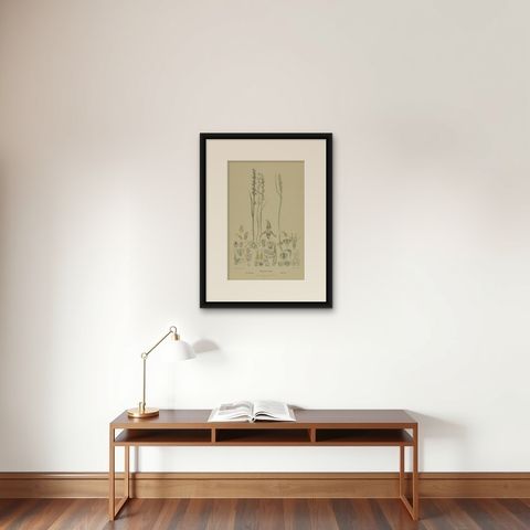 Antique Botany Print of the Short-Lip Leek Orchid & Alpine Leek Orchid, '1884', shown framed on a wall, true to size