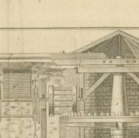 Antique Print of a New Engine in Painshill Garden, 1771, close-up 1
