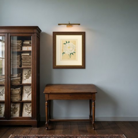 White Tree Peony Princesse Marie des Pays Bas, Paeonia Moutan, 1858, shown framed in a room, true to size