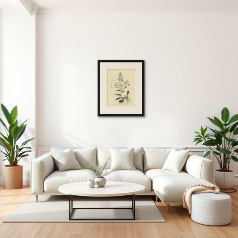 Antique Botany Print of Campanula Rapunculus by Regnault, circa 1780, shown framed in a room, true to size