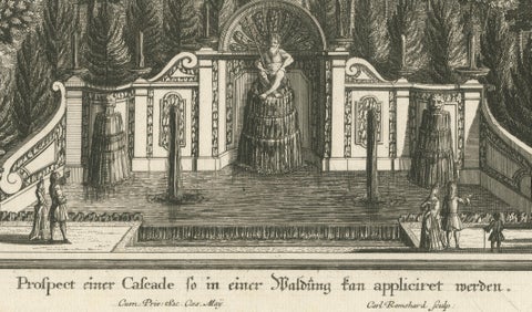 Pair of 17th-Century Garden Engravings, Mirabell Pavilion & Cascade, ca. 1670, close-up 5