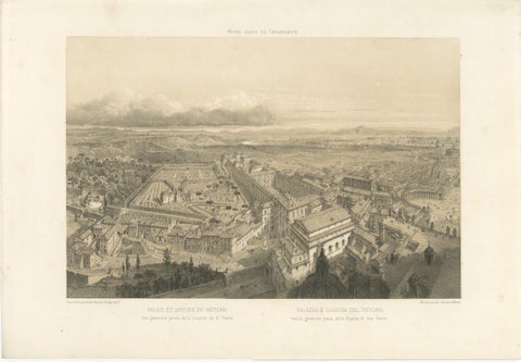 Rome Vatican Palace and Gardens from St Peter’s Dome, Benoist 1869 Lithograph, view 2