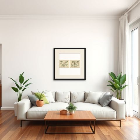 Antique German Botanical Atlas Plates, Tafel 13 to 14, Ferns & Conifers, 1885, shown framed in a room, true to size