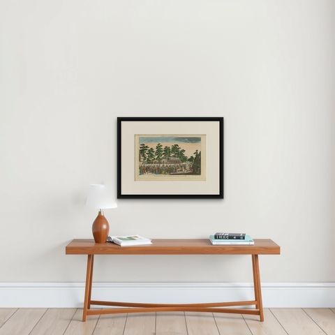 Antique Print of Ranelagh Gardens, London, During a Ball / Bal Masque, 1770, shown framed on a wall, true to size