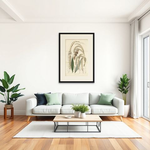 Large Original Antique Botanical Illustration of the Plectocomia Elongata, c1860, shown framed in a room, true to size