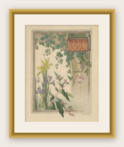 Graceful Water Blooms: Iris and Figwort in an Art Nouveau Setting, 1896, shown framed