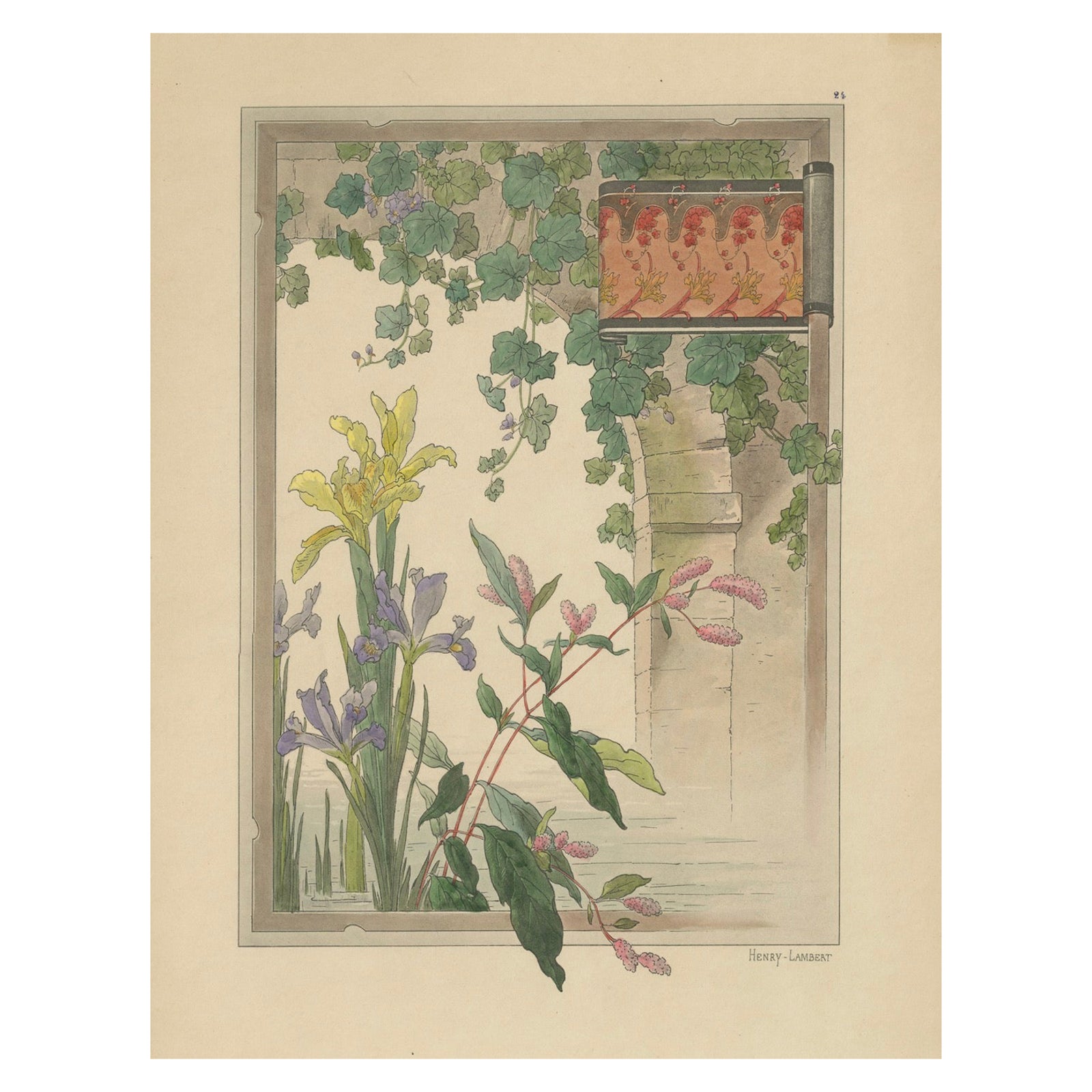 Graceful Water Blooms: Iris and Figwort in an Art Nouveau Setting, 1896