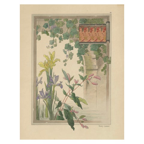 Graceful Water Blooms: Iris and Figwort in an Art Nouveau Setting, 1896
