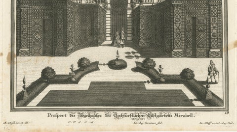 Pair of 17th-Century Garden Engravings, Mirabell Pavilion & Cascade, ca. 1670, close-up 1