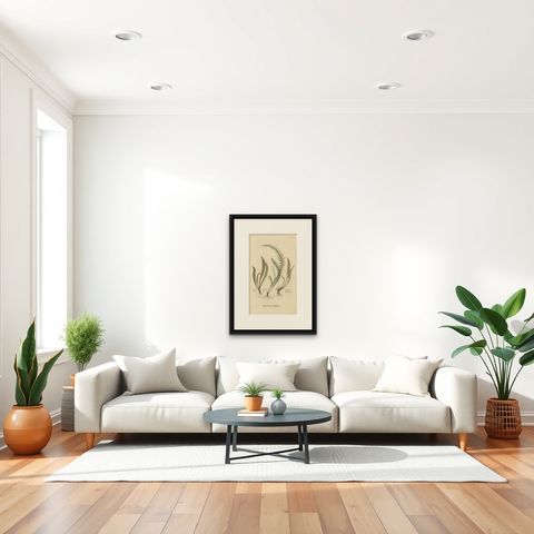 Majestically Handcolored Lithograph of Ferns of Indonesia 'Polypodium', 1829, shown framed in a room, true to size