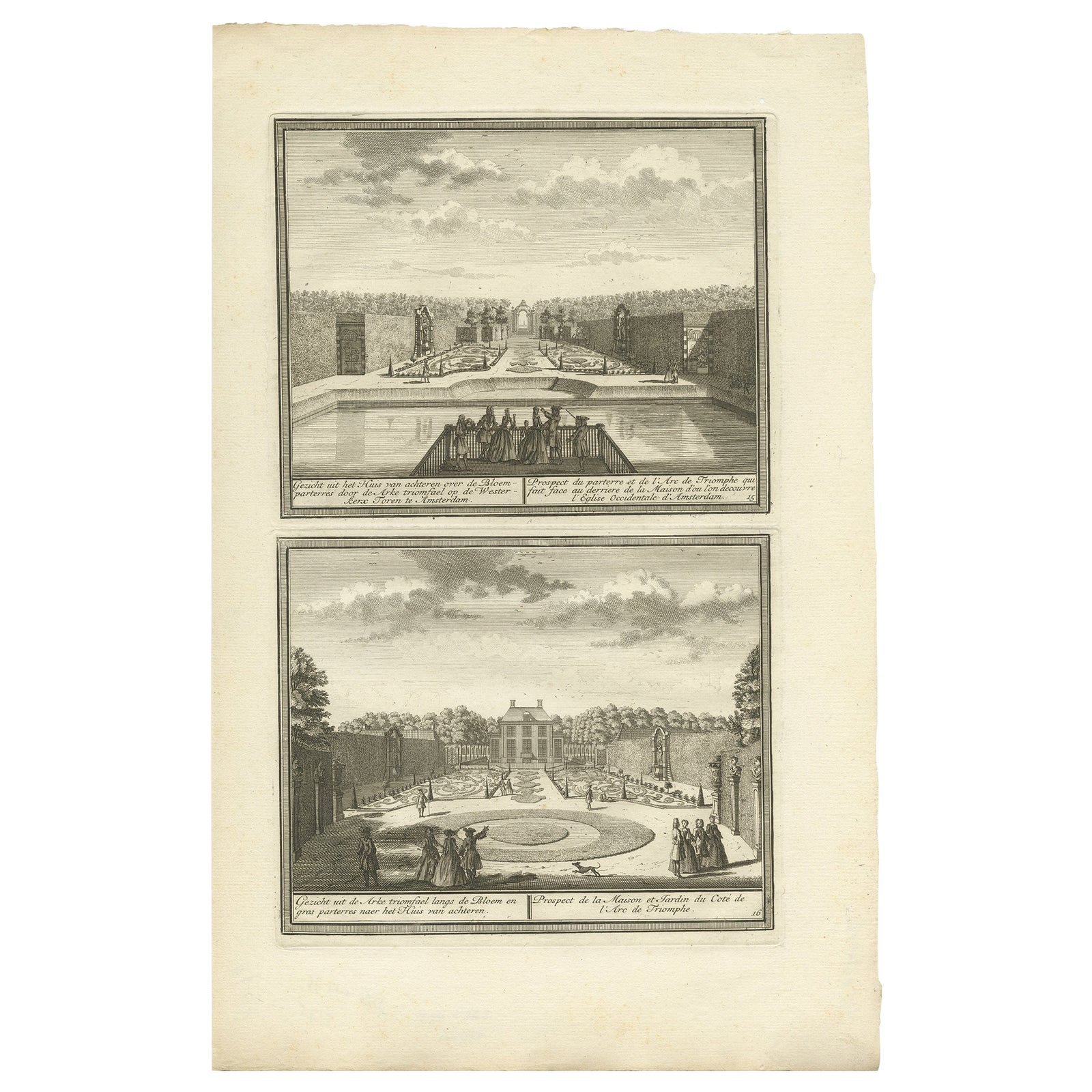 Antique Print of the Gardens of an Estate in Heemskerk, Holland, circa 1730